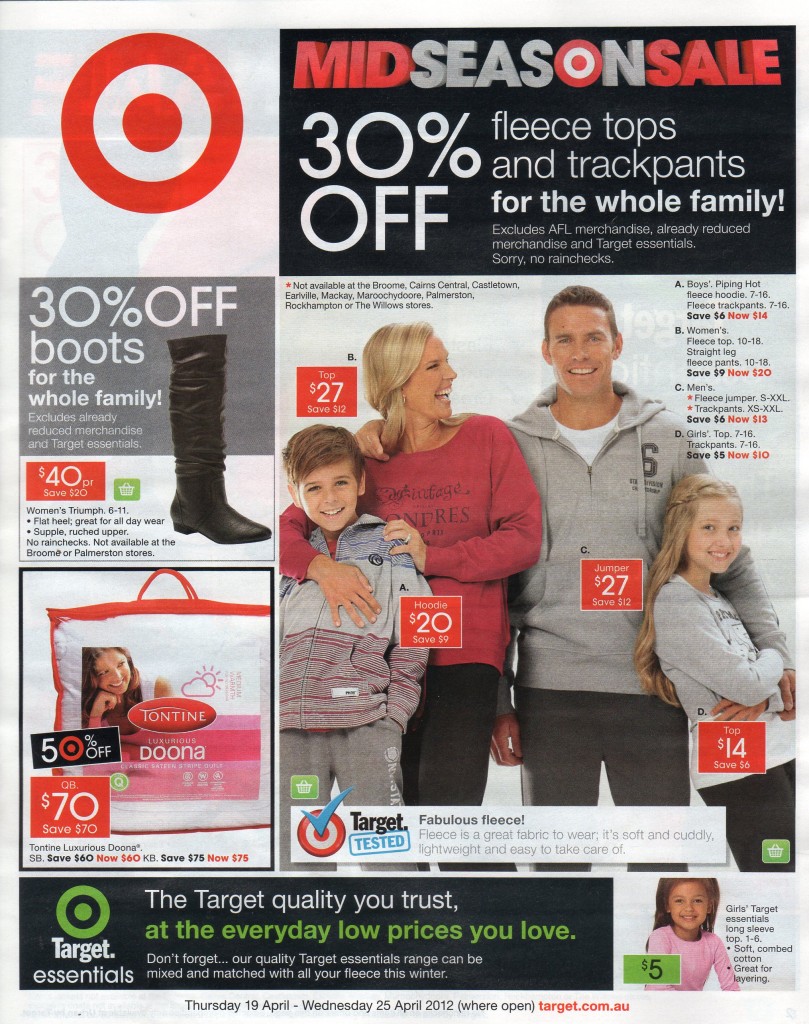 Target catalogue with 3 arm mens fleece jumpers