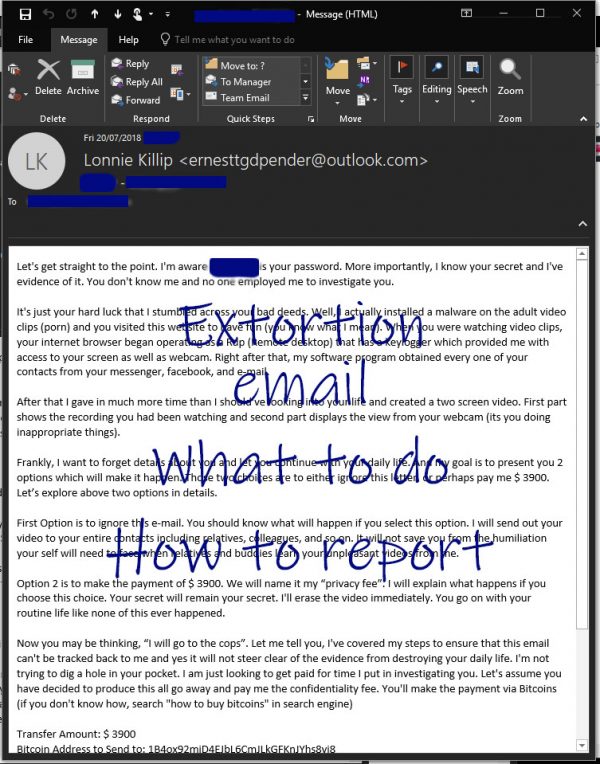 Extortion email